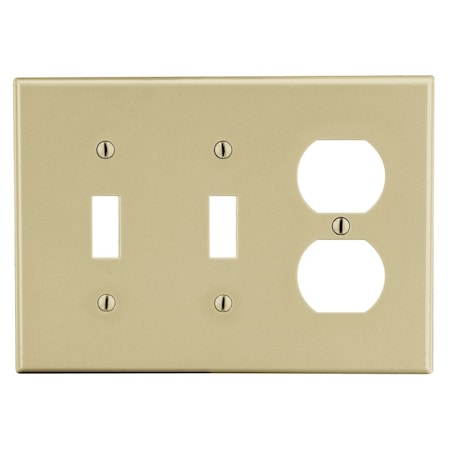 Hubbell Wiring Device-Kellems Wallplate, Mid-Size 3-Gang, 2) Toggle 1) Duplex, Ivory PJ28I